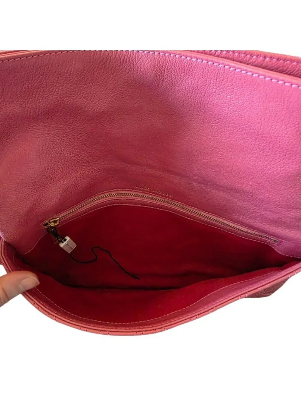 Marc Jacobs Eugenie Pink Quilted Leather Foldover Envelope Clutch Bag